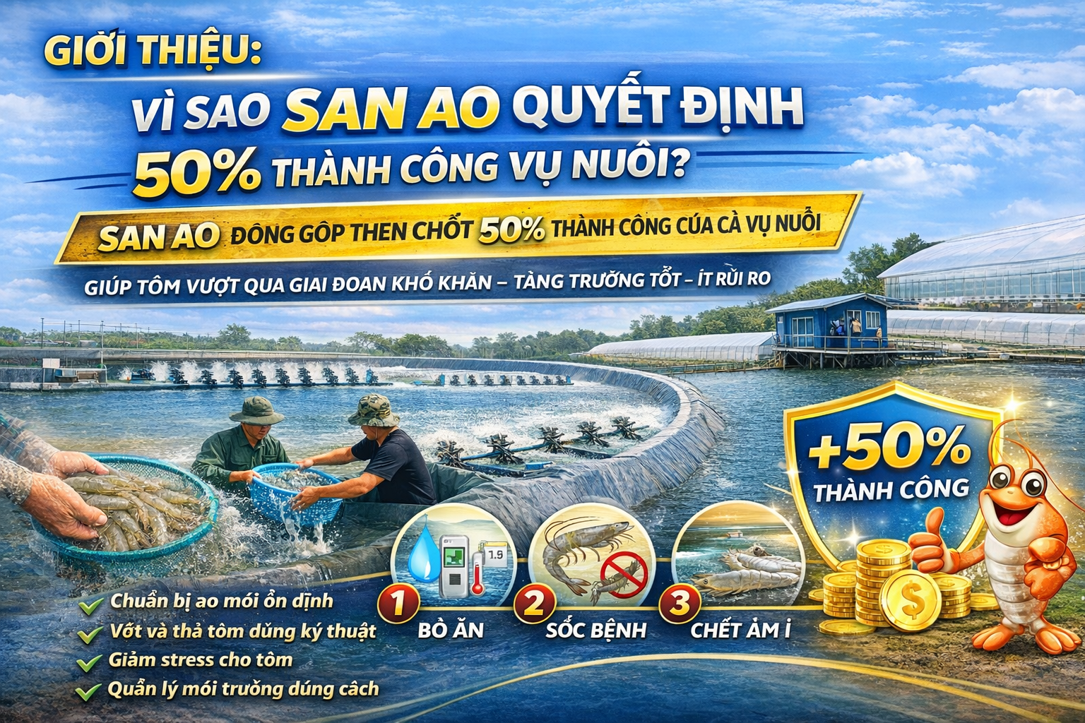 GIỚI THIỆU: VÌ SAO SAN AO QUYẾT ĐỊNH 50% THÀNH CÔNG VỤ NUÔI?