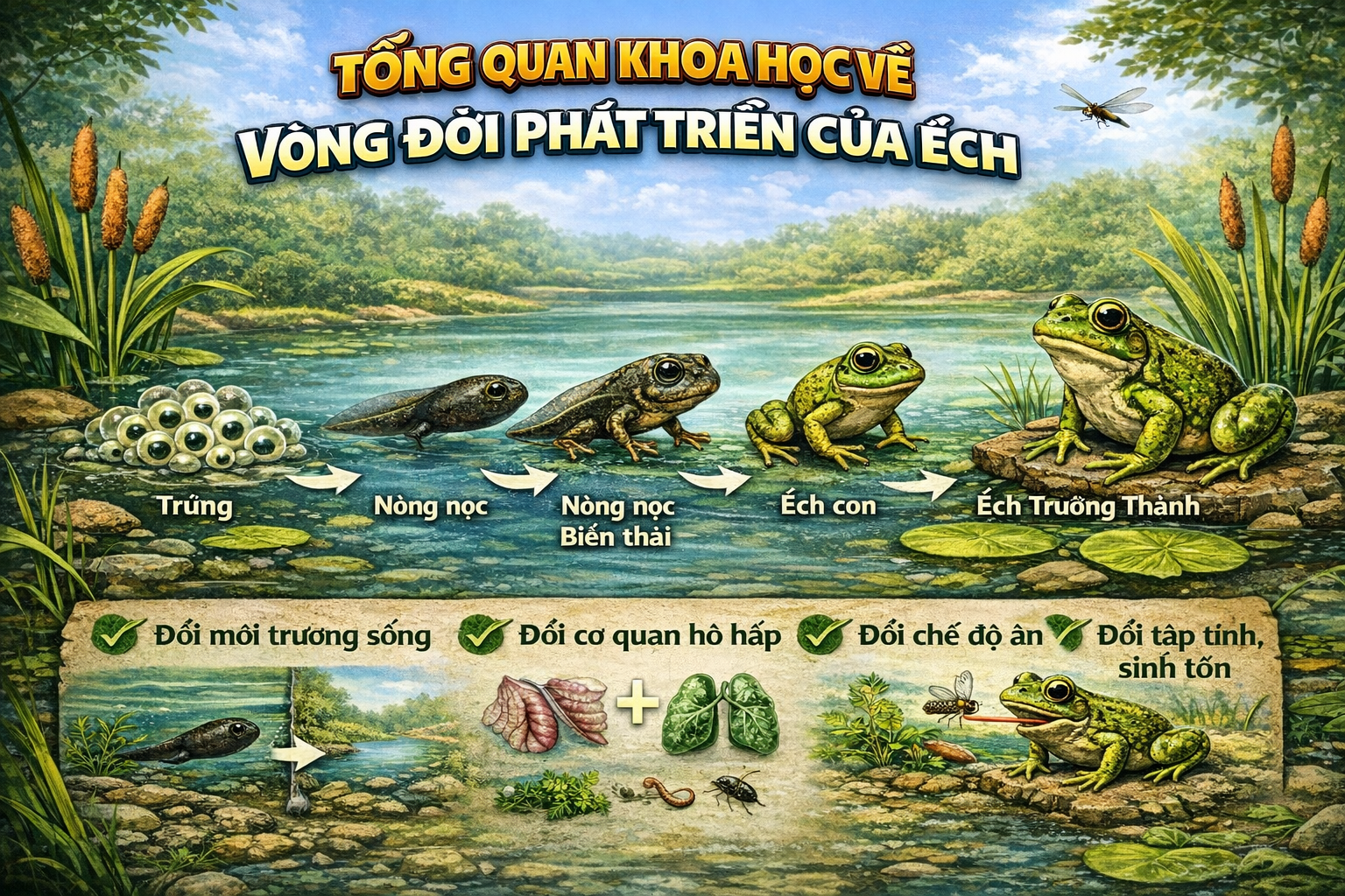 Tổng quan khoa học về vòng đời phát triển của ếch.