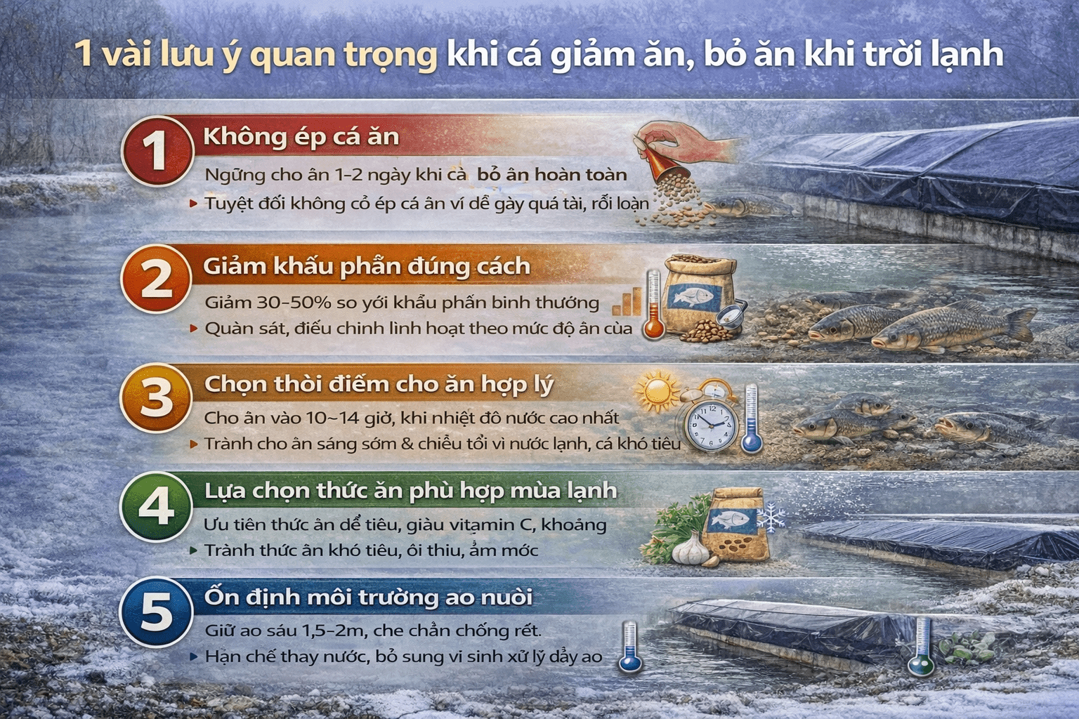 1 vài lưu ý quan trọng khi cá giảm ăn, bỏ ăn khi trời lạnh