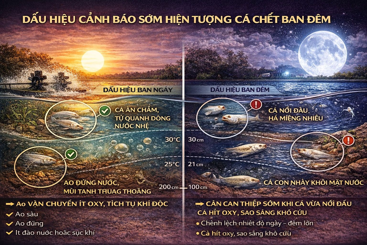 DẤU HIỆU CẢNH BÁO SỚM HIỆN TƯỢNG CÁ CHẾT BAN ĐÊM