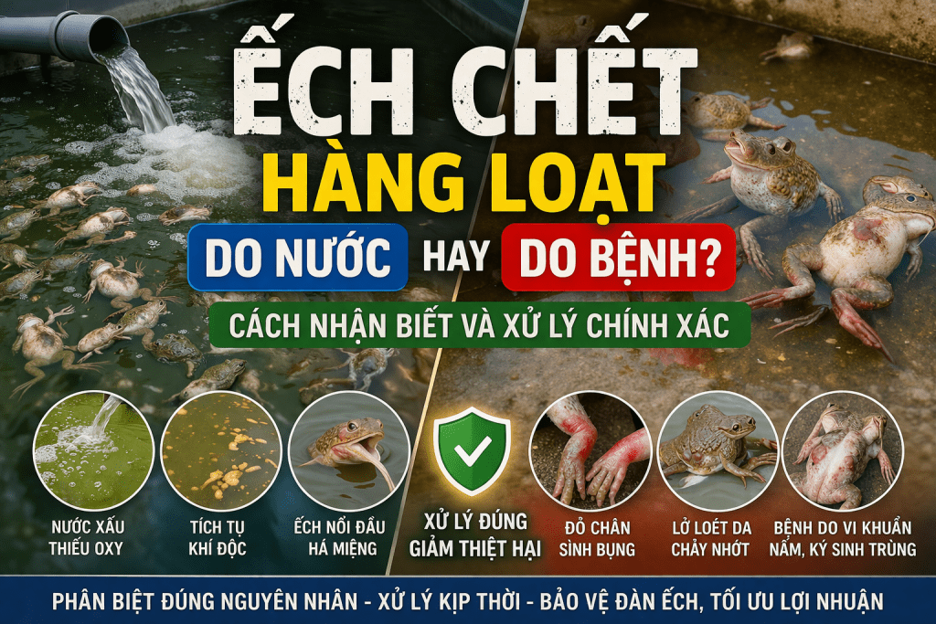 Ếch chết hàng loạt – do nước hay bệnh? Cách nhận biết và xử lý chính xác.
