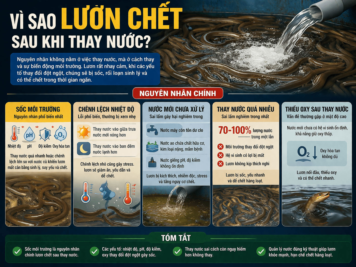 Vì sao lươn chết sau khi thay nước?