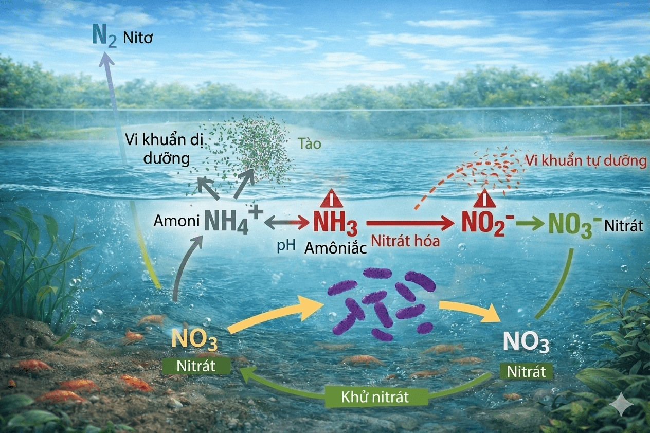 Quy trình xử lý NO₂ đúng cách và hiệu quả trong ao tôm