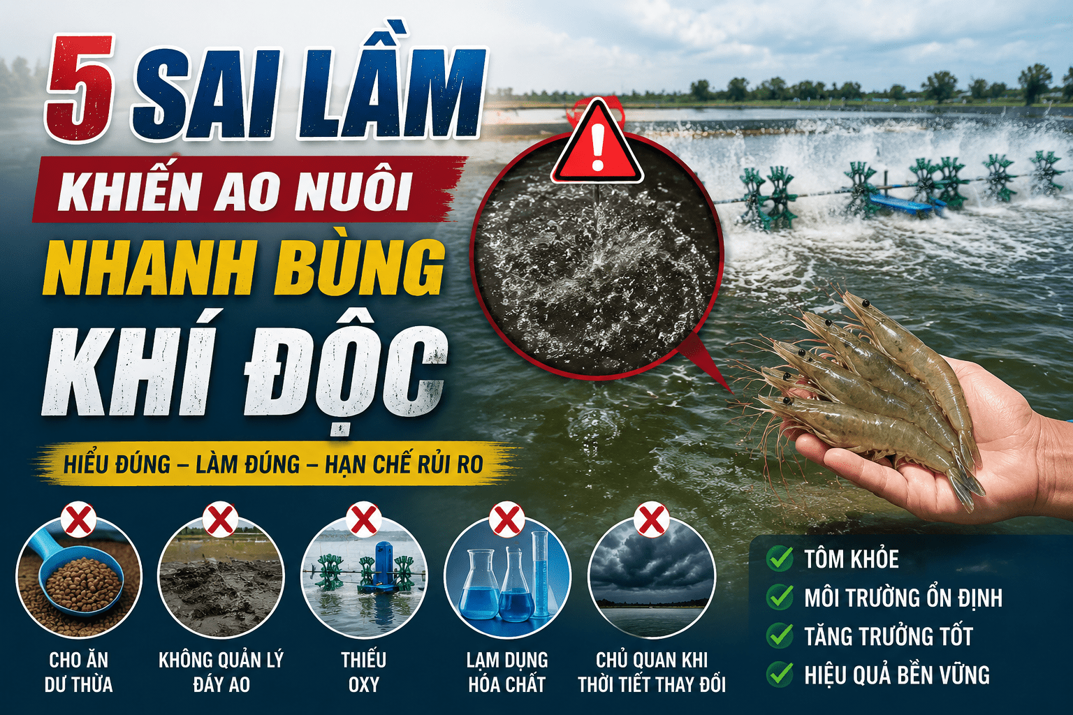 # 5 SAI LẦM KHIẾN AO NUÔI NHANH BÙNG KHÍ ĐỘC – NHIỀU NGƯỜI NUÔI TÔM ĐANG MẮC PHẢI MỖI NGÀY
