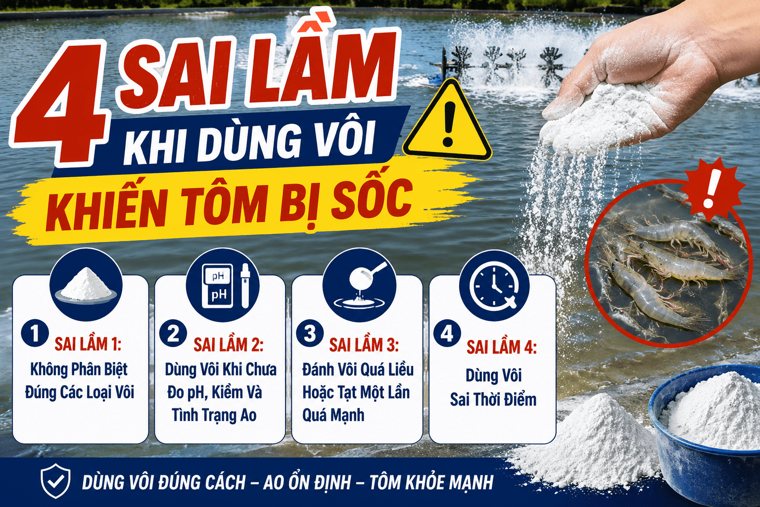 4 Sai Lầm Khi Dùng Vôi Khiến Tôm Bị Sốc