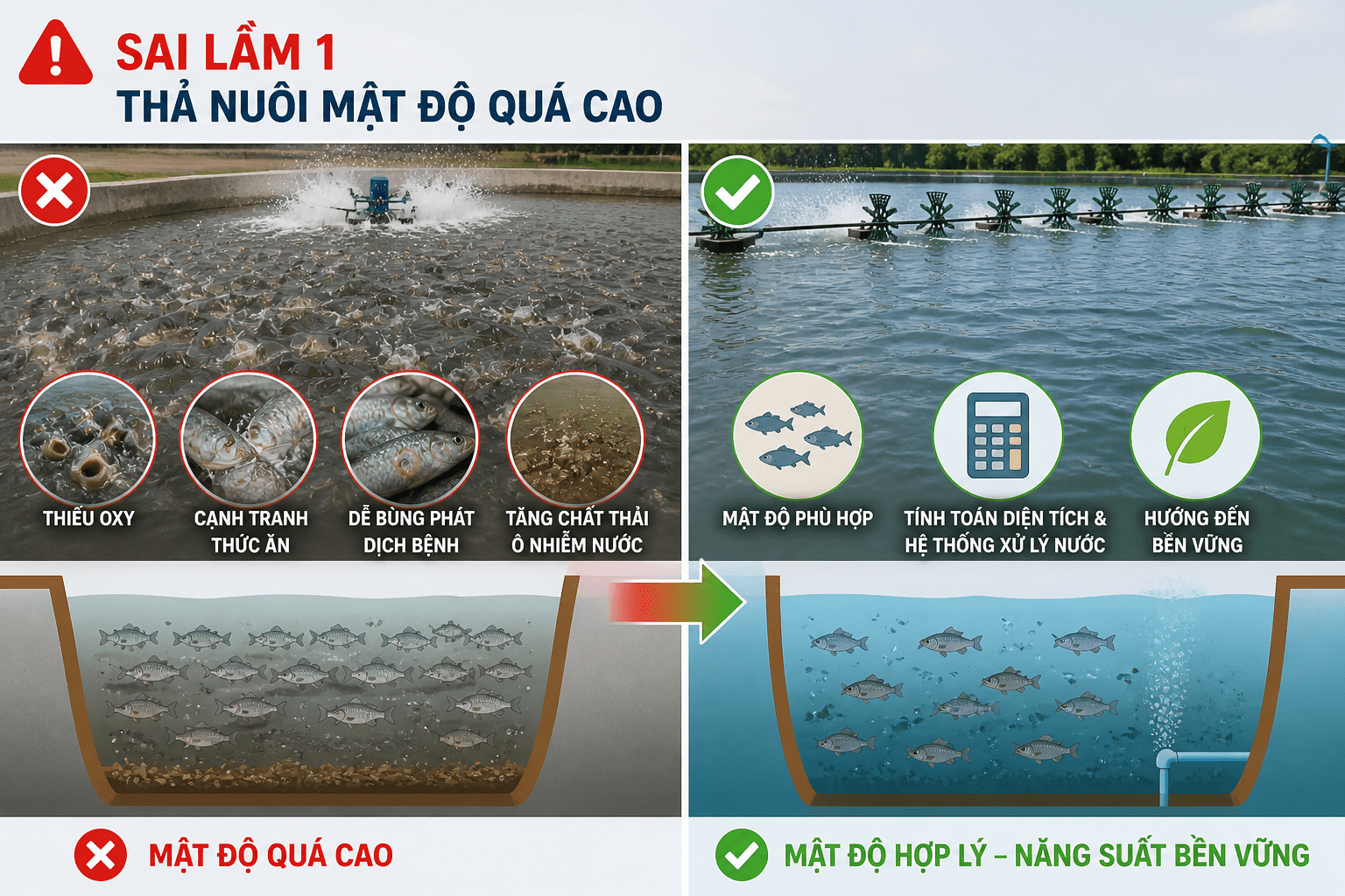 Sai lầm 1: Thả nuôi mật độ quá cao