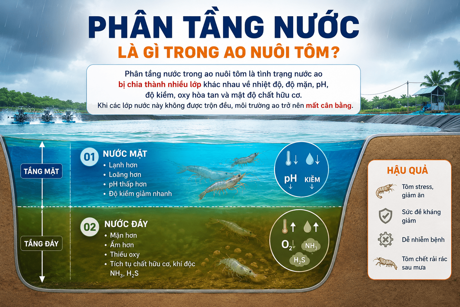 Phân tầng nước là gì trong ao nuôi tôm?