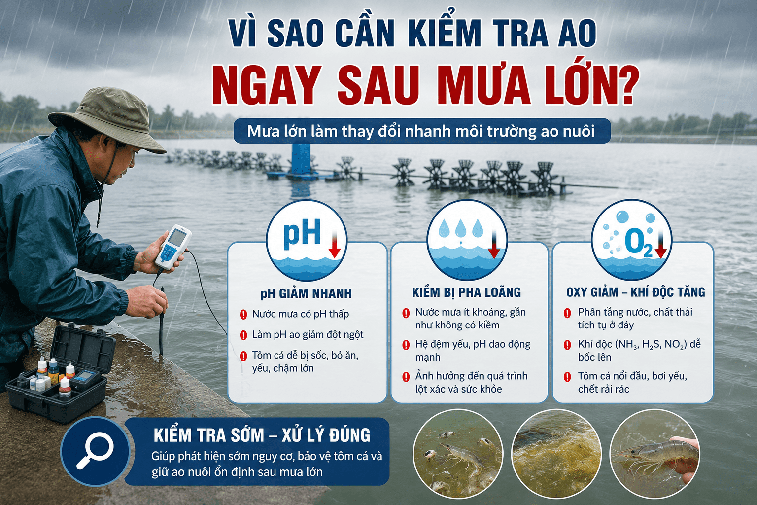 Vì sao cần kiểm tra ao ngay sau mưa lớn?