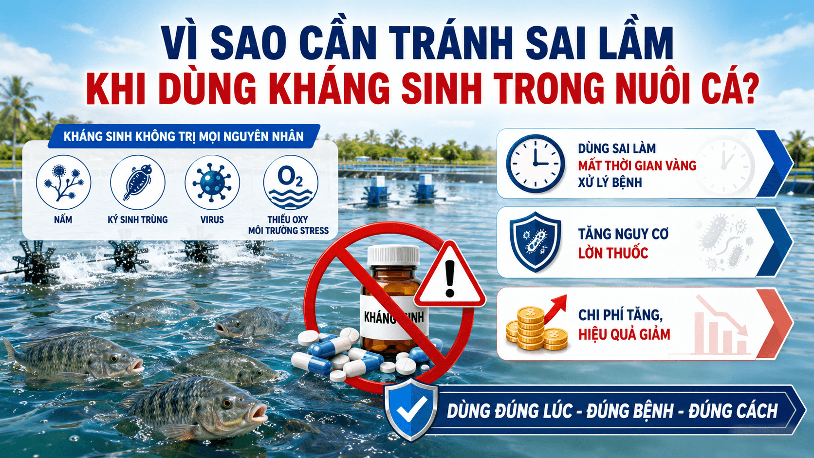 Vì sao cần tránh sai lầm khi dùng kháng sinh trong nuôi cá?