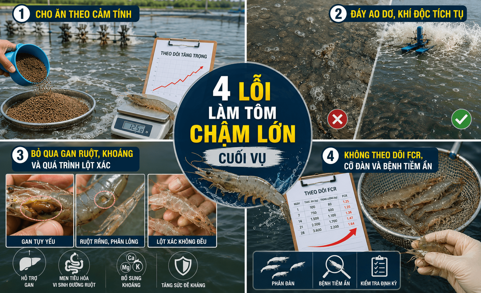 Các lỗi làm tôm chậm lớn