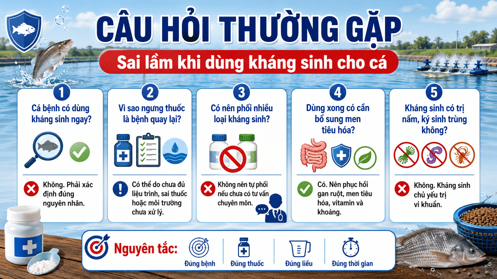 Câu hỏi thường gặp về sai lầm khi dùng kháng sinh cho cá